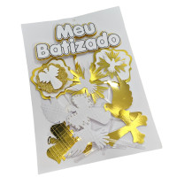 Topo de bolo batizado dourado.(und)